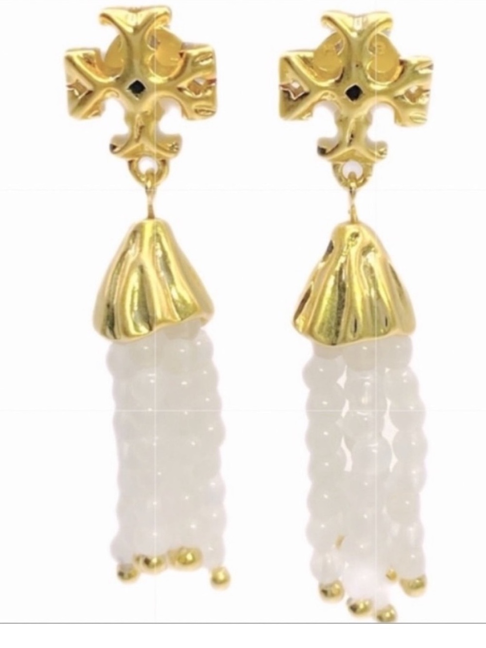 Tory Burch Roxanne & White Beaded Tassel Drop Earrings